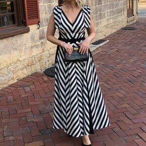 ANNA OCTOBER black and white stripe chevron maxi dress